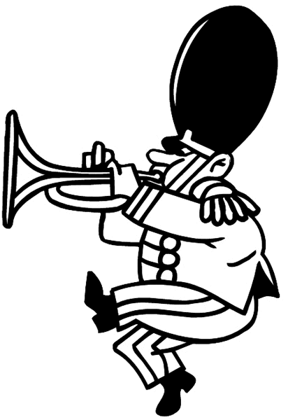 Marcher in parade blowing horn vinyl sticker. Customize on line. Music 061-0302